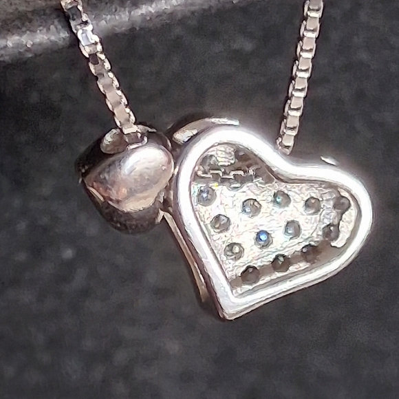 925 Silver Moissanite double heart pendant Necklace - Picture 3 of 10